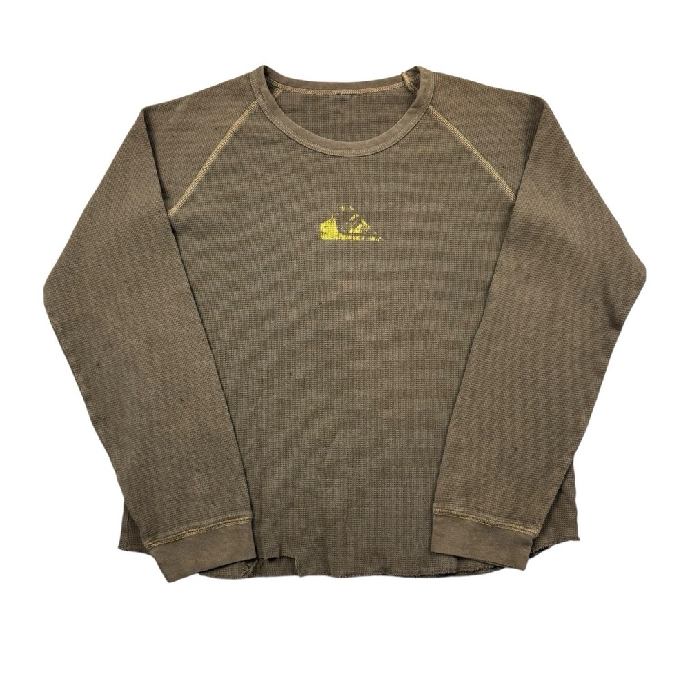 Vtg Y2K Quiksilver Shirt‎ Men Large Brown Thermal Surf Skate Distressed Thrashed